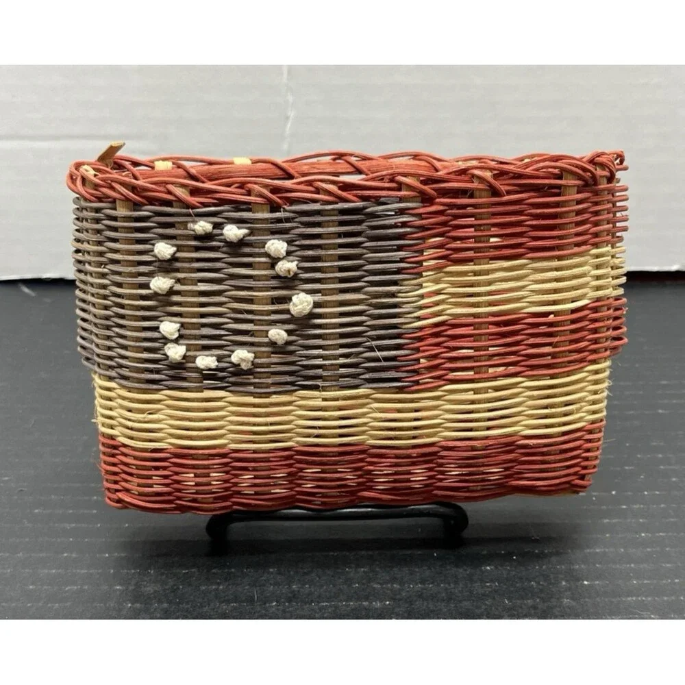Vtg Patriotic Americana Woven Nesting Basket USA Flag Rustic Country Home Decor